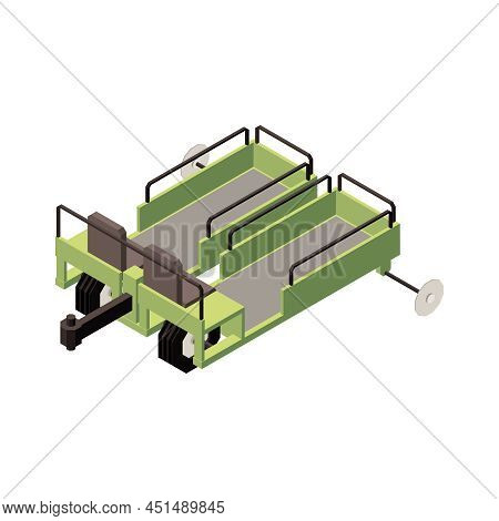 Orchard Machinery Isometric Composition With Isolated Image Of Wheeled Drawbar Trailer With Seats On