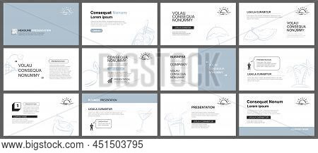Presentation And Slide Layout Background. Design Blue Pastel Summer Elements Template. Use For Keyno