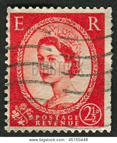 UK-เซอร์กา 1952:A แสตมป์ที่พิมพ์ในประเทศอังกฤษแสดงรูปของ Elizabeth II เป็นพระมหากษัตริย์รัฐธรรมนูญของ 16 