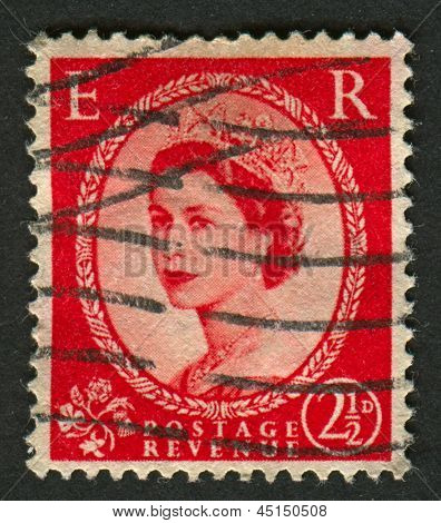 UK-เซอร์กา 1952:A แสตมป์ที่พิมพ์ในประเทศอังกฤษแสดงรูปของ Elizabeth II เป็นพระมหากษัตริย์รัฐธรรมนูญของ 16 
