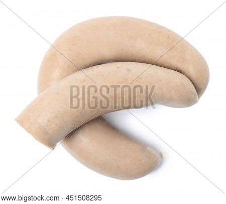 Cut And Whole Delicious Liverwursts On White Background, Top View