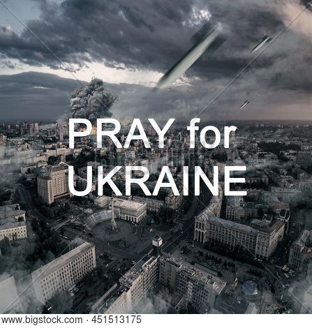 Aerial View Concept With A Flying Cruise Missile, Kyiv, Ukraine