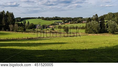 Nature Landscapes With Green Hills At Woods During Summer At The East Belgian Countryside Around Bul