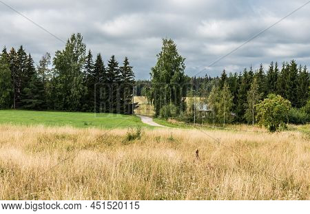 View Over Wheetfields And An Agricultural Landscape Around Segersta, Halsingland, Sweden.