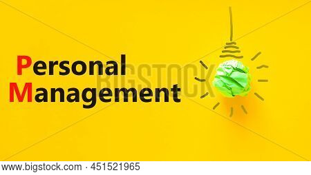 Pm Personal Management Symbol. Concept Words Pm Personal Management. Green Light Bulb Icon. Beautifu