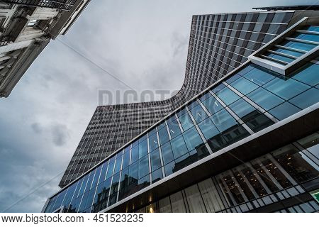 Brussels Old Town, Belgium - 03 08 2019: Low Angle View Of The Administrative Center At The De Brouc