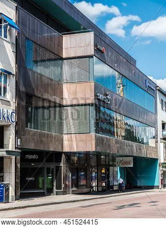 Uppsala, Uppland Sweden - 07 27 2019 Facade Of A Contemporary Shopping Building
