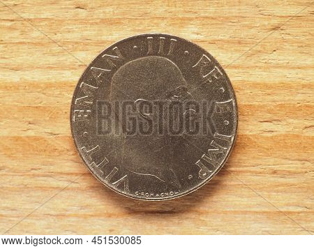 Fifty Cent Coin Obverse Showing King Victor Emmanuel Iii, Currency Of Italian Kingdom