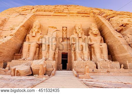 Statue Of The Pharaoh Rameses Ii At The Great Temple Of Rameses Ii In Abu Simbel Village, Aswan, Upp