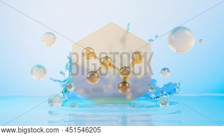 3d Render Of Simple Chemical Bond In Side Cell Or Molecules. The Associated Of Atoms, Ions, Bond And