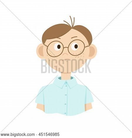 Drawing Of A Cartoon Man With Glasses. Doodle Style