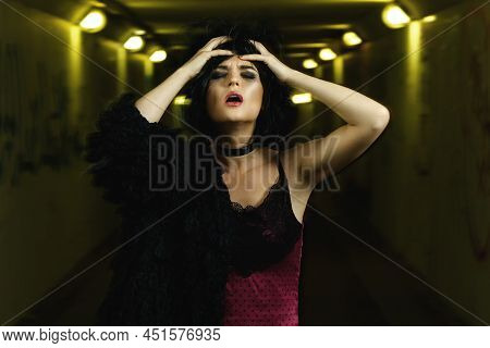 Strange And Freaky Woman In The Dark Tunnel