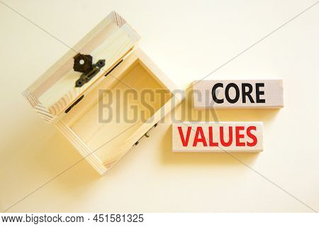 Core Values Symbol. Concept Words Core Values On Wooden Blocks On A Beautiful White Table White Back