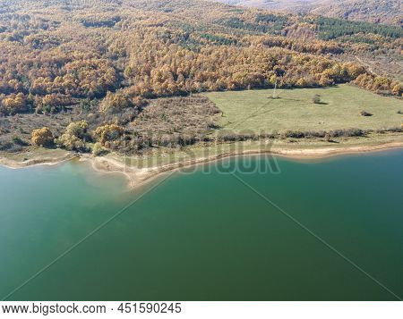 Aerial Autumn View Of Izvor Reservoir, Bulgaria