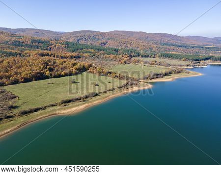 Aerial Autumn View Of Izvor Reservoir, Bulgaria
