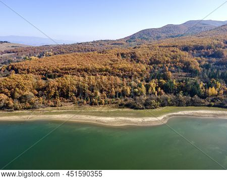 Aerial Autumn View Of Izvor Reservoir, Bulgaria
