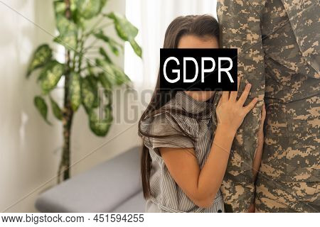 Gdpr - General Data Protection Regulations Military Concept. Soldier Offers A Padlock With Gdpr Word