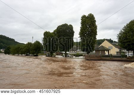 Summer Flood Of The Kyll In Muerlenbach In The Eifel In July 2021