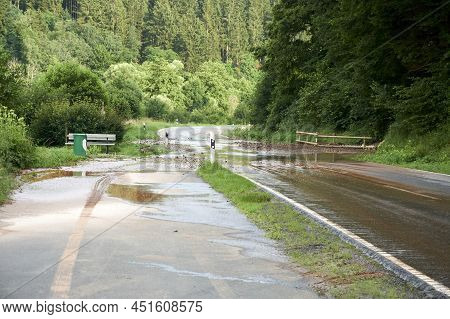 Summer Flood Of The Kyll In Muerlenbach In The Eifel In July 2021