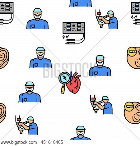 Surgery Medicine Clinic Operation Vector Seamless Pattern Thin Line Illustration