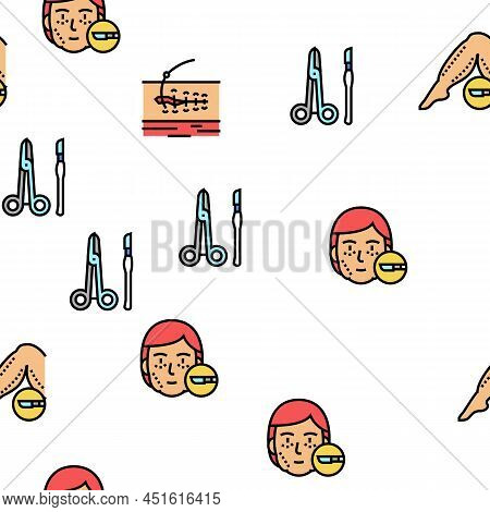 Surgery Medicine Clinic Operation Vector Seamless Pattern Thin Line Illustration