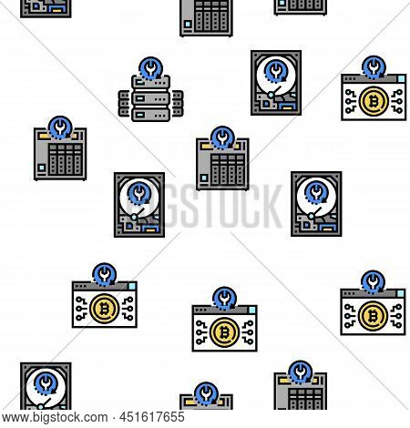 Data Recovery Computer Processing Vector Seamless Pattern Thin Line Illustration