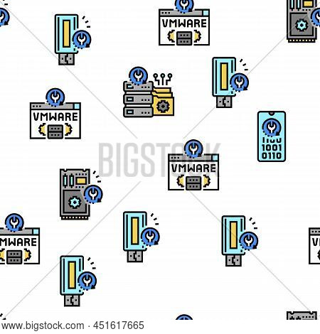 Data Recovery Computer Processing Vector Seamless Pattern Thin Line Illustration