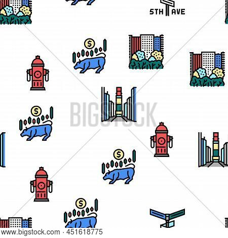New York American City Landmarks Vector Seamless Pattern Thin Line Illustration