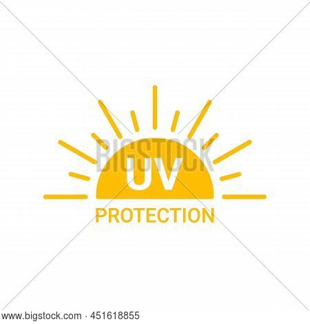 Yellow Sun With Inscription Uv Protection Icon, Sunblock From Sunshine And Solar Burn. Circle Full S
