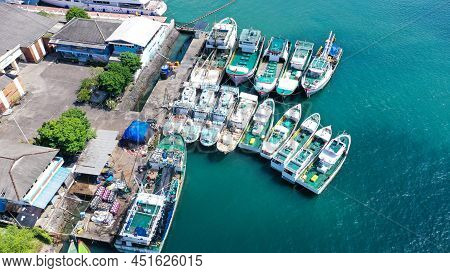 Benoa Harbour, Bali, Indonesia - February 26, 2019: Closeup Of Pertmina Gas Station On Tanyung Benoa