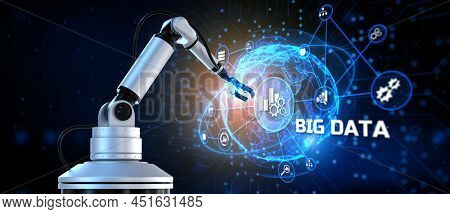 Big Data Analytics Industrial Technology. Cobot Robotic Arm 3d Render