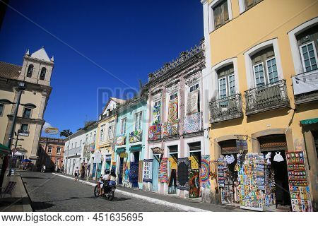 Salvador, Bahia, Brazil - March 25, 2022: Old Houses In Pelourinho, Historic Center Of The City Of S