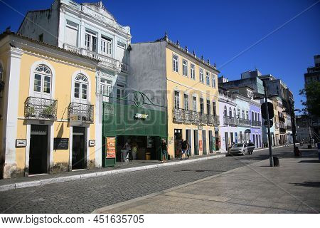 Salvador, Bahia, Brazil - March 25, 2022: Old Houses In Pelourinho, Historic Center Of The City Of S