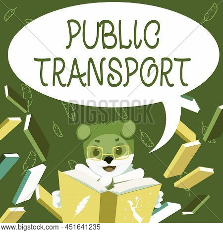 Text Sign Showing Public Transport. Word For Transport Of Passengers By Group Travel Systems To Publ