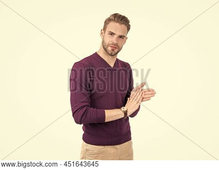 Wash Your Hands Thoroughly To Remove Germs. Guy Rub Hands Together. Alcohol Handrub