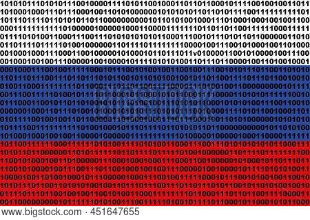 Hacker Russia. Digital Russian Flag And A Binary Background Cybersecurity Concept With 0 And 1. Comp