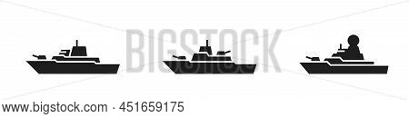 Warship Icon Set. Naval Military War Ship Symbols. Vector Images In Simple Style