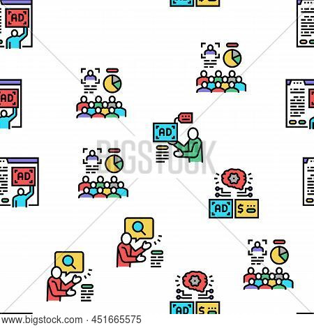 Programmatic Advertising Service Vector Seamless Pattern Thin Line Illustration