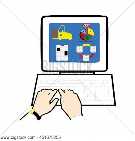 Old Computer Unit With A Monitor On A White Background In Eps 10