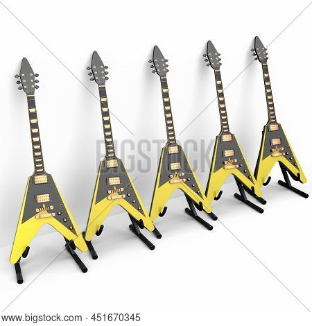 Set Of Electric Acoustic Guitar Isolated On White Background.