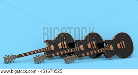 Set Of Electric Acoustic Guitar Isolated On Blue Background.