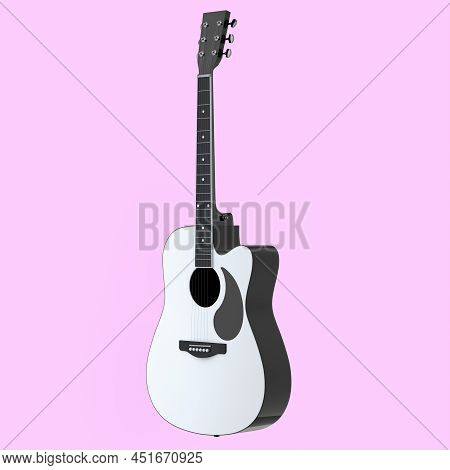Electric Acoustic Guitar Isolated On Pink Background.