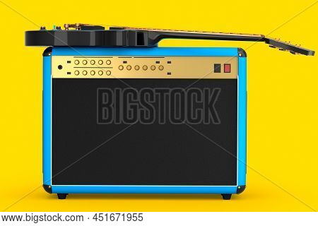 Classical Amplifier With Acoustic Guitar Isolated On Yellow Background.