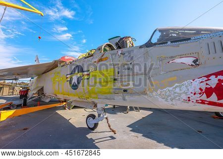 San Diego, California, United States - July 2018: Vought F-8 Crusader In United States Navy. America