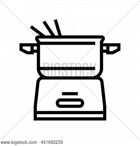 Electric Fondue Pot Line Icon Vector. Electric Fondue Pot Sign. Isolated Contour Symbol Black Illust