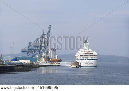 Greenock, Scotland, Uk, March 24th 2021, World Odyssey Passenger Ship During Cruise With Tourists Tr