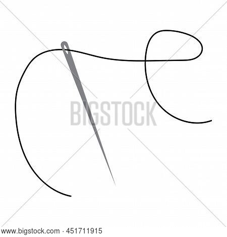 Thread In A Needle. Design Element. Minimal Curvy Design. Vector Illustration. Stock Image.