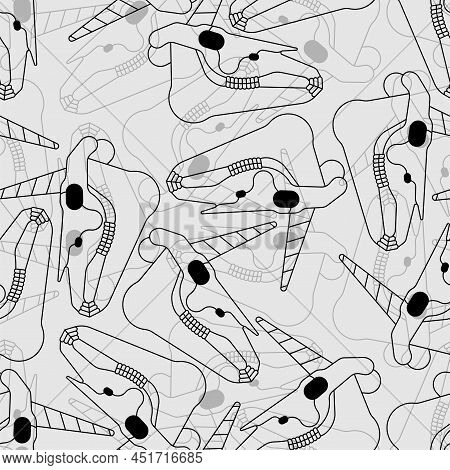 Unicorn Skull Pattern Seamless. Magic Horse With Horn Cranium Background. Vector Texture