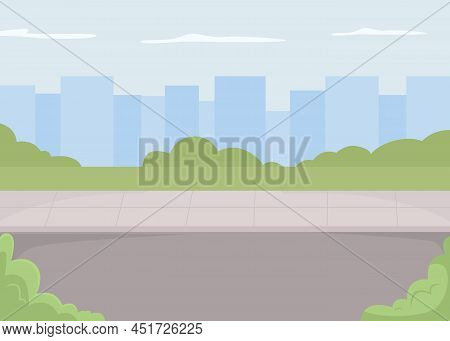 City View Flat Color Vector Illustration. Town Streets And Buildings. Urbanization. Prospering And M