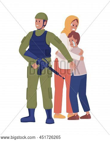 Brave Soldier Semi Flat Color Vector Characters. Standing Figures. Full Body People On White. Milita